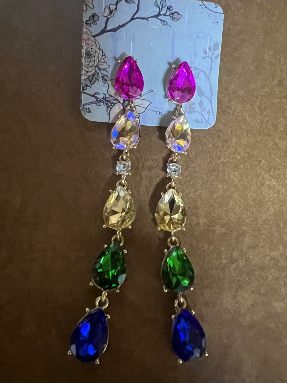 Source Unknown Multicolor Teardrop Crystal Drop Earrings - Fashion